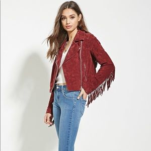 Forever21 Burgundy Suede Jacket with Fringe